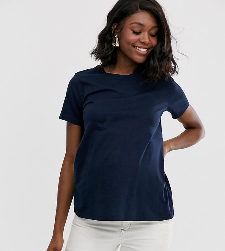 Asos Design Maternity Organic Cotton Crew Neck T-shirt In Navy - Navy