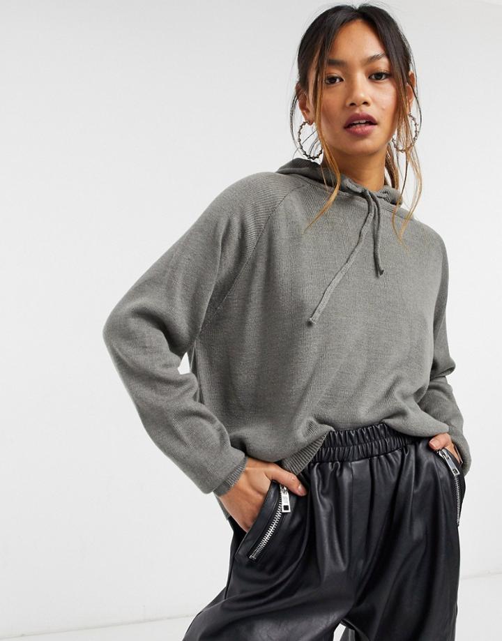 Ax Paris Premium Knitted Hoodie In Gray Marl-grey