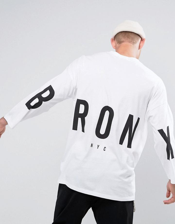 Asos Oversized 3/4 Sleeve T-shirt With Bronx Back Print - White