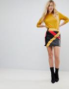 Asos Leather Look Mini Skirt With Color Block And Stitch Detail - Multi