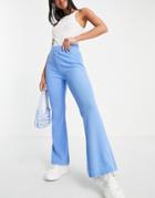 Asos Design Set Knitted Flare Pants In Blue-blues