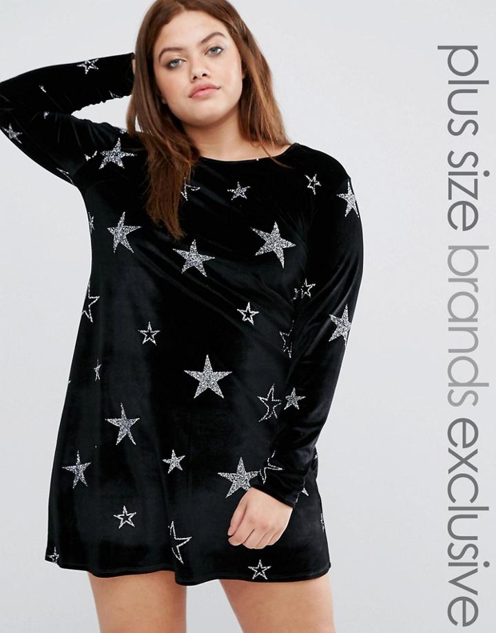 Pink Clove Velvet Star Shift Dress - Black