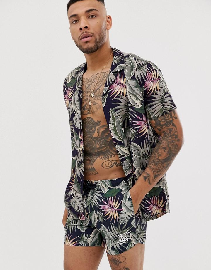 Siksilk Two-piece Swim Shorts In Palm Print - Blue