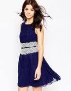 Little Mistress Dress With Mirrored Lace Waistband - Navy