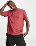 Topman Oversized Fit T-shirt With Ldn Raised Print In Light Burgundy-red