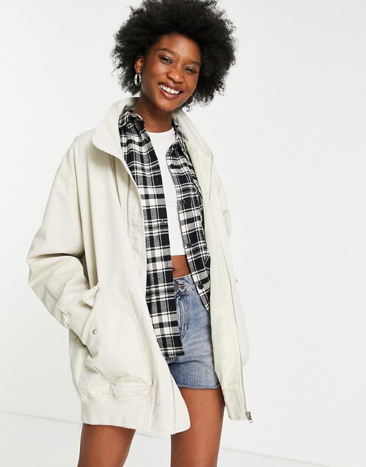 Asos Design Washed Canvas Longline Jacket In Stone-neutral