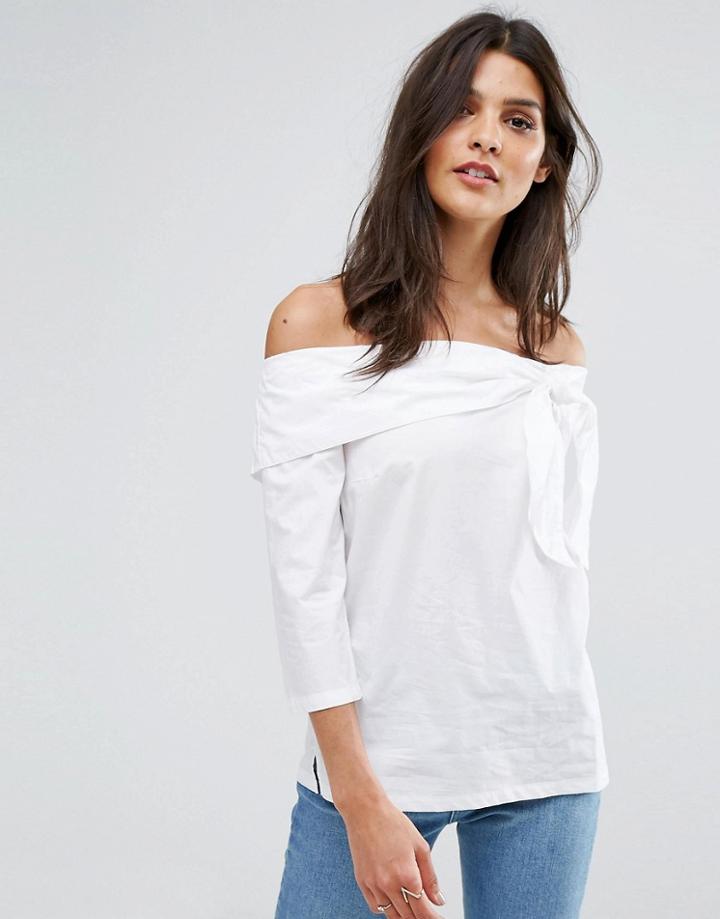 Warehouse Tie Front Bardot Top - White