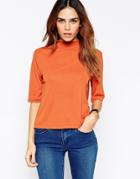 Asos Crepe Top With High Neck & Open Back - Tobacco