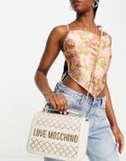 Love Moschino Logo Quilt Design Shoulder Bag In Ivory-white