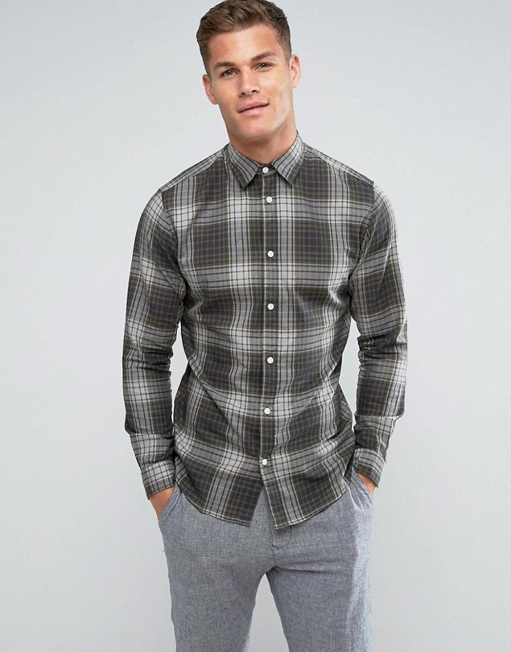 Selected Homme Shirt In Slim Fit Check Cotton - Green