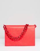 Asos Plain Shoulder Bag With Chunky Chain - Red