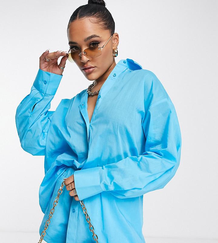 Asyou Oversized Cotton Shirt In Aqua-blue