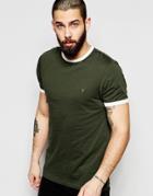 Farah T-shirt With Contrast Trim Slim Fit Exclusive - Evergreen