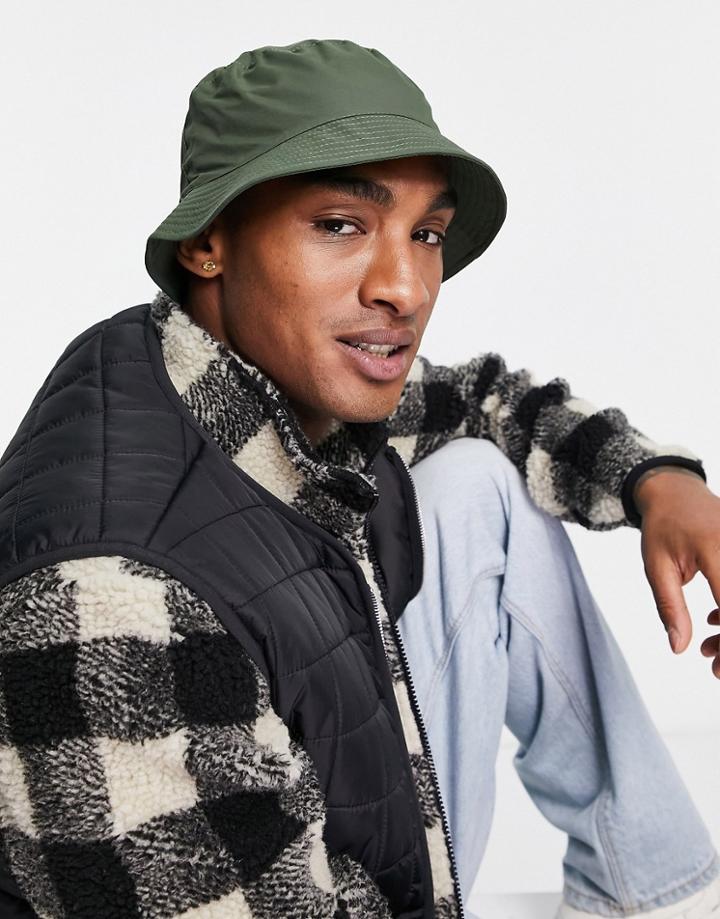 Asos Design Bucket Hat In Khaki-green