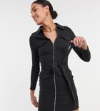 Parisian Tall Long Sleeve Denim Belted Mini Dress In Charcoal-grey