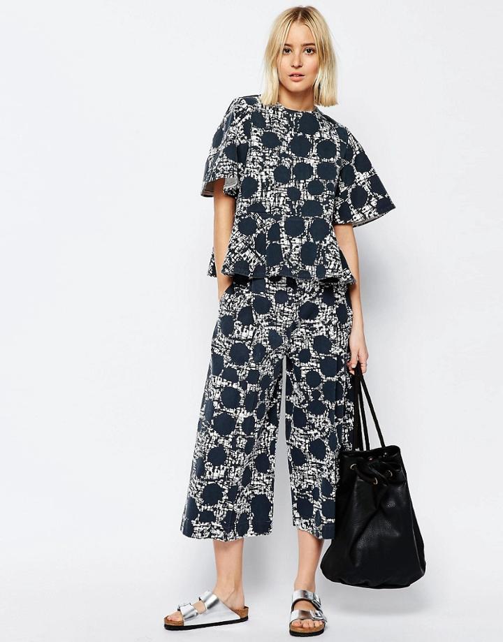 Asos White Denim Culottes In Scribble Polka Dot