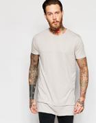 Asos Super Longline T-shirt With Double Layer Hem And Raw Edge - Stone