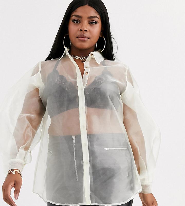 Unique21 Hero Plus Sheer Oversized Shirt-cream
