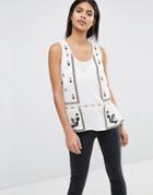 Vila Embroidered Shell With Ruffle Hem - Ivory