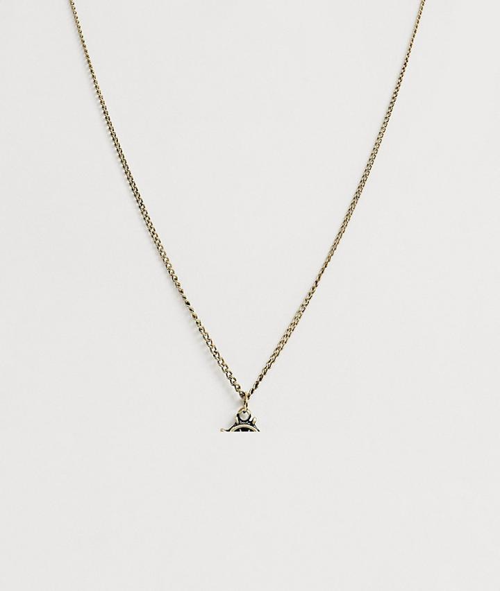 Asos Design Necklace With Mini Compass Pendant Necklace In Burnished Gold - Gold