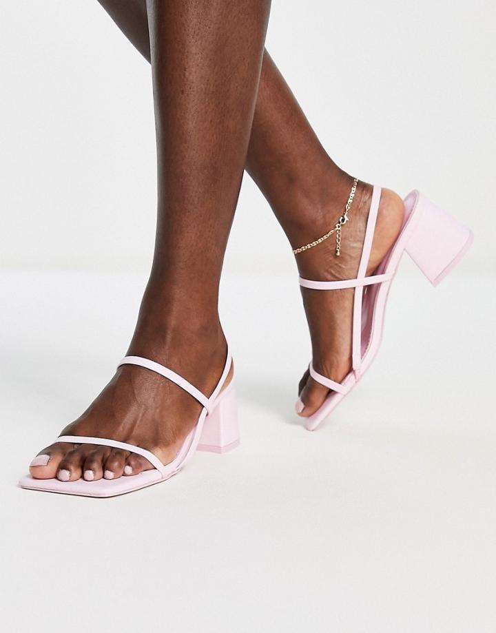 Public Desire Just Realise Strappy Mid Heel Sandals In Pink Pu