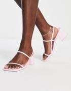 Public Desire Just Realise Strappy Mid Heel Sandals In Pink Pu