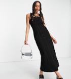Collusion Midi Denim Dress With Red Stitch In Black