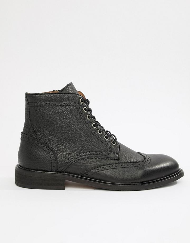 Selected Homme Leather Brogue Boot - Black