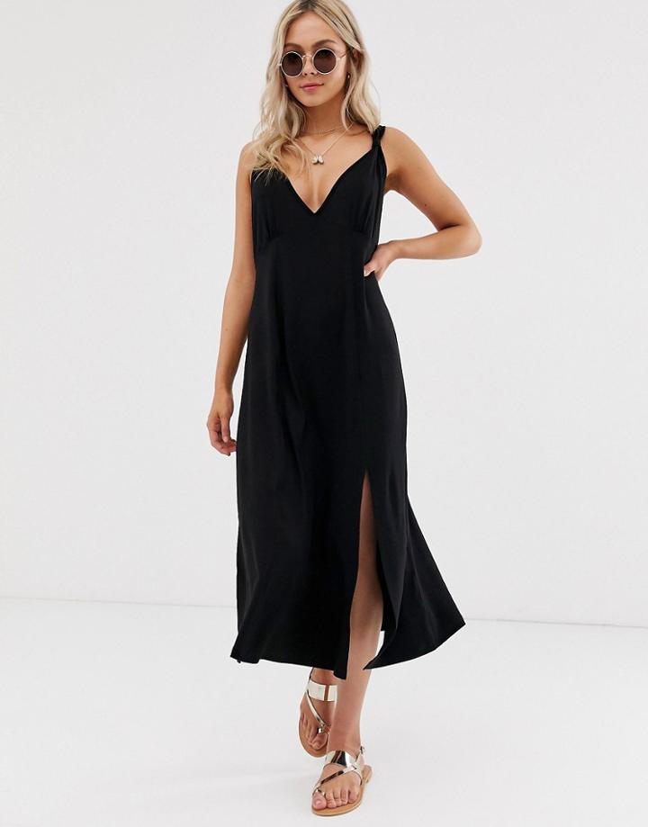 Asos Design Seamed Midi Swing Sundress - Black
