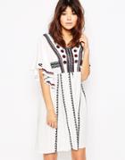 Brave Soul Kimono Sleeve Folk Tunic Dress With Embroidered Detail