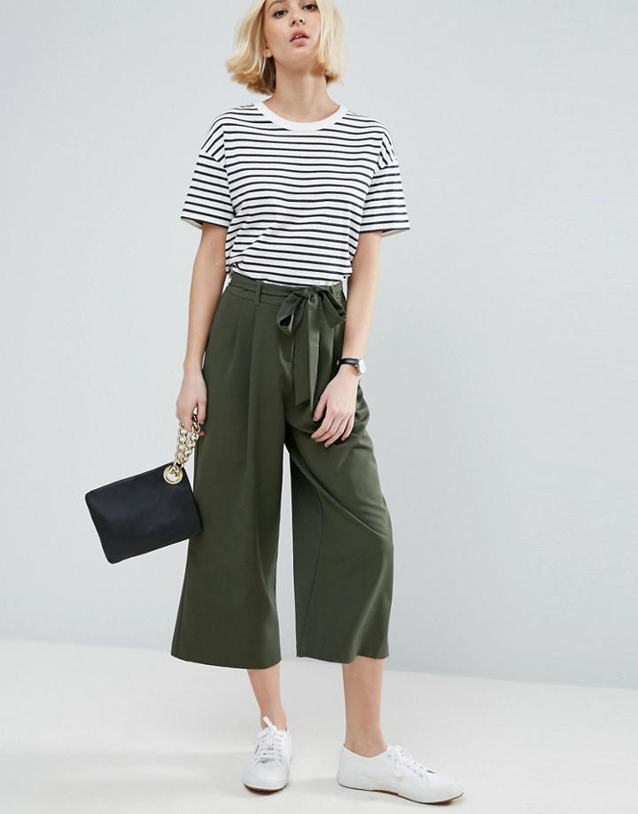 Asos Tailored Culotte With Tie Waist - Green