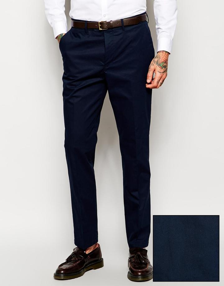 Asos Skinny Cropped Suit Pants In Poplin In Navy - Navy