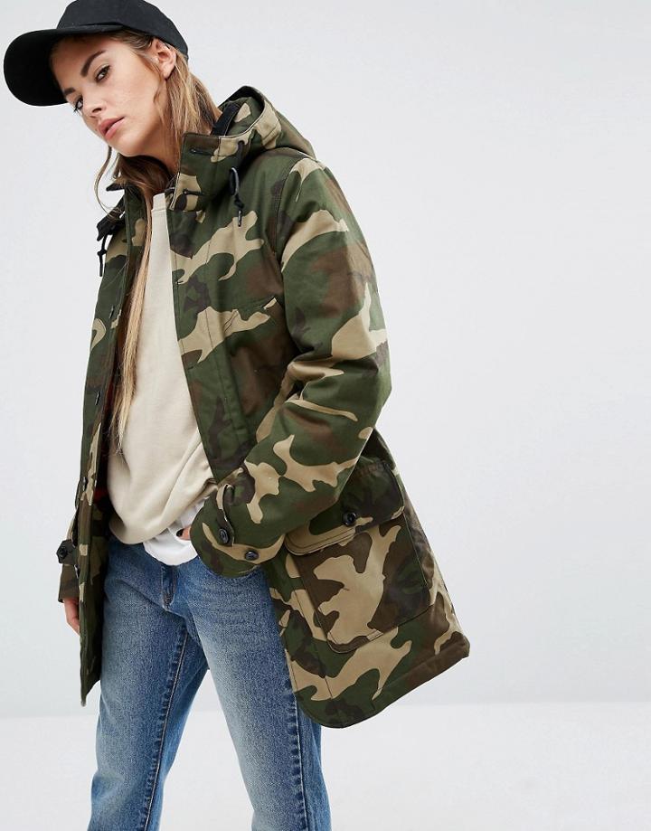 Carhartt Wip Oversized Smith Hooded Parka Coat In Camo Print - Green