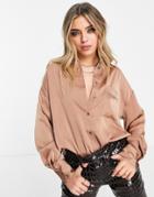 Only Satin Oversized Shirt In Caramel-neutral