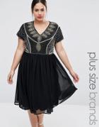 Lovedrobe Plus Skater Dress With Heavily Embellished Top - Black