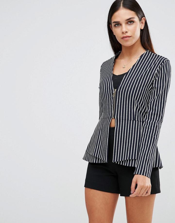 Vesper Stripe Blazer With Zip Front - Navy