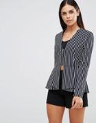 Vesper Stripe Blazer With Zip Front - Navy