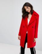 Neon Rose Oversized Cocoon Coat In Wool - Red
