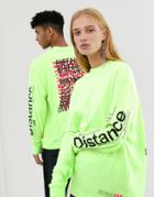 Collusion Unisex Long Sleeve T-shirt With Graphic Print In Neon Green - Green