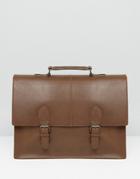 Asos Satchel In Brown Leather With Buckle Straps - Brown