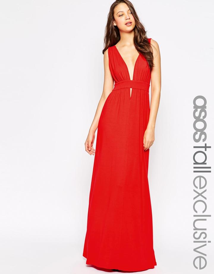 Asos Tall Plunge Front Maxi Dress - Black