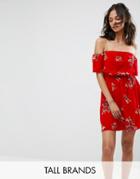Parisian Tall Off Shoulder Dress In Floral Print - Red