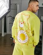 Asos Design Sweatshirt With Carebears Print In Yellow - Part Of A Set