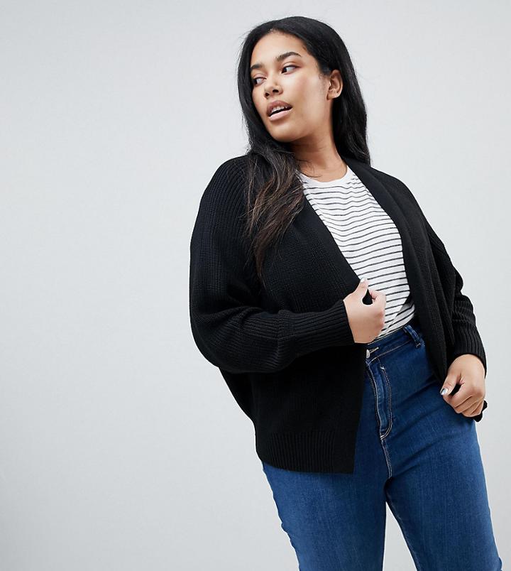 Asos Design Curve Eco Chunky Cardigan With Volume Sleeve - Black