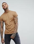 New Look T-shirt With Rolled Sleeves In Camel - Tan