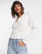& Other Stories Tie Waist Blouse In White-green