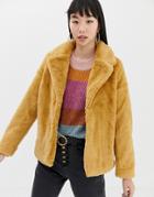 Ichi Short Faux Fur Jacket - Yellow