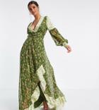 Asos Design Tall Maxi Dress In Mixed Ditsy Print With Self Belt In Green Ditsy