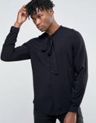 Asos Viscose Shirt In Black With Pussy Bow In Regular Fit - Black