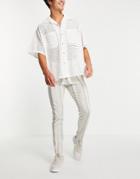 Asos Design Skinny Suit Pants With Cotton Linen Stripe-neutral